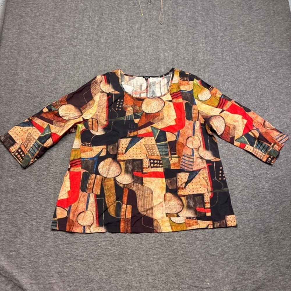 Shana Abstract Print Blouse Women Medium Multicolor 3/4 Sleeve Rayon Blend‎